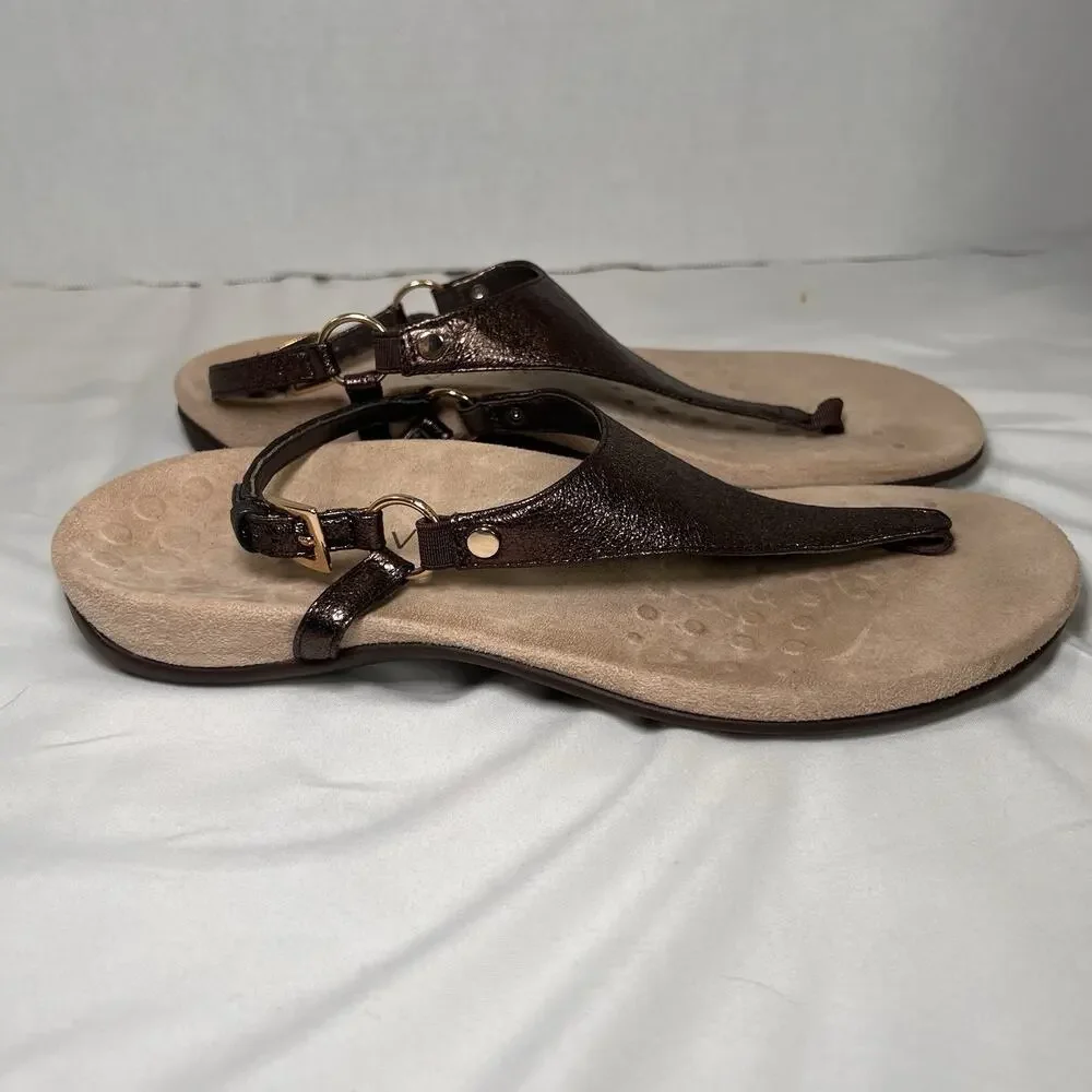 Vionic Kirra Sandals Womens Size 9 Bronze Metallic T-Strap Orthotic Arch Support